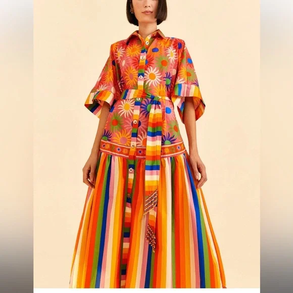 FARM Rio Multicolor Floral Striped Maxi Dress - Picture 4 of 6